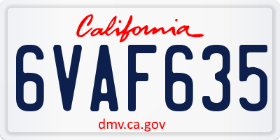 CA license plate 6VAF635