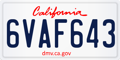 CA license plate 6VAF643