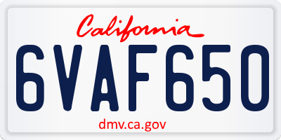CA license plate 6VAF650