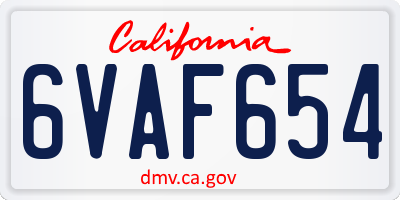 CA license plate 6VAF654
