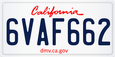 CA license plate 6VAF662