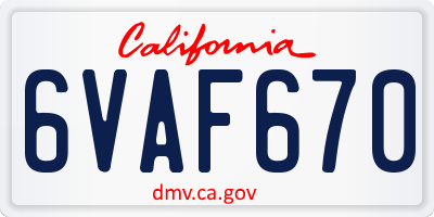 CA license plate 6VAF670