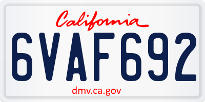 CA license plate 6VAF692