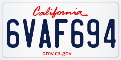 CA license plate 6VAF694
