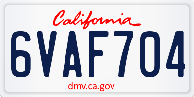 CA license plate 6VAF704