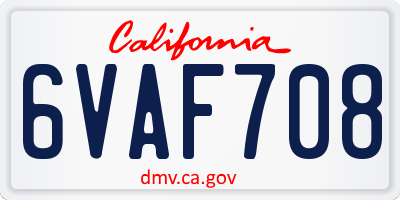 CA license plate 6VAF708