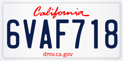CA license plate 6VAF718