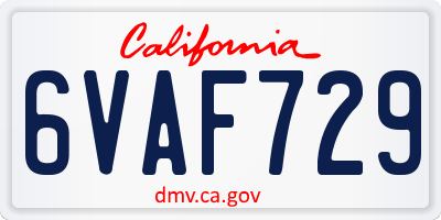 CA license plate 6VAF729