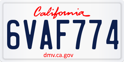 CA license plate 6VAF774
