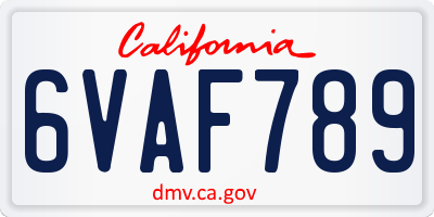 CA license plate 6VAF789