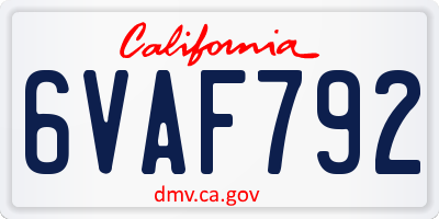 CA license plate 6VAF792