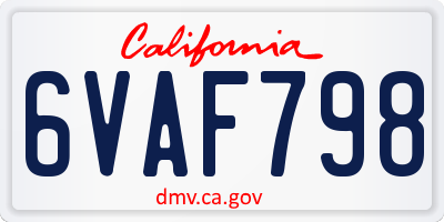 CA license plate 6VAF798