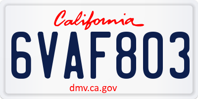 CA license plate 6VAF803