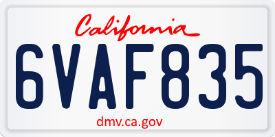 CA license plate 6VAF835