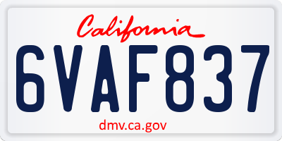 CA license plate 6VAF837