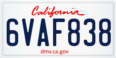 CA license plate 6VAF838
