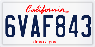 CA license plate 6VAF843