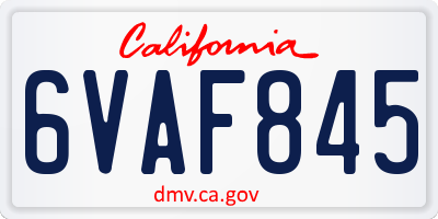 CA license plate 6VAF845