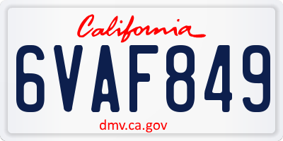 CA license plate 6VAF849