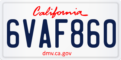CA license plate 6VAF860