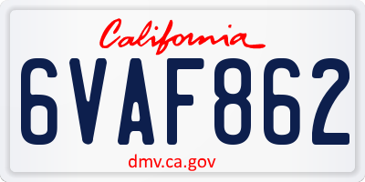 CA license plate 6VAF862