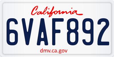 CA license plate 6VAF892