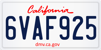 CA license plate 6VAF925