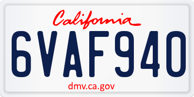 CA license plate 6VAF940