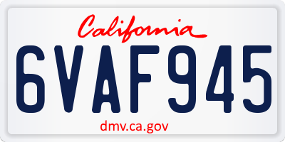 CA license plate 6VAF945