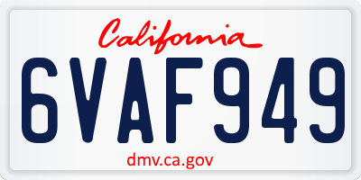 CA license plate 6VAF949