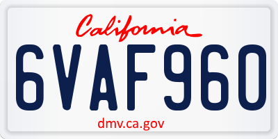 CA license plate 6VAF960