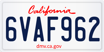 CA license plate 6VAF962