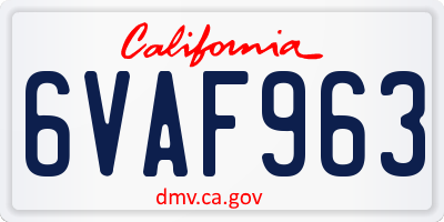 CA license plate 6VAF963