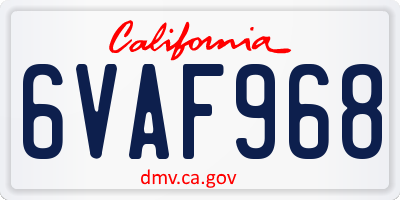 CA license plate 6VAF968
