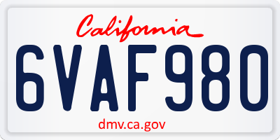 CA license plate 6VAF980