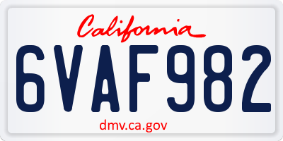 CA license plate 6VAF982