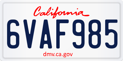 CA license plate 6VAF985