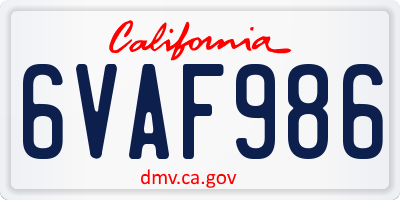 CA license plate 6VAF986