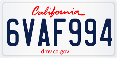 CA license plate 6VAF994