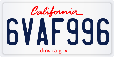 CA license plate 6VAF996