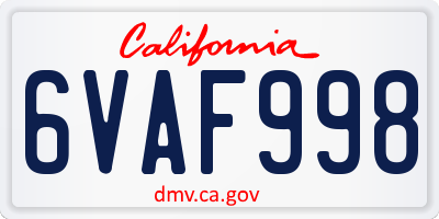 CA license plate 6VAF998