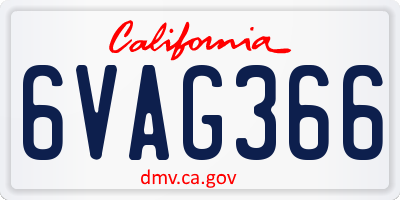 CA license plate 6VAG366