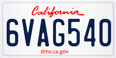 CA license plate 6VAG540