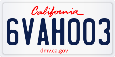CA license plate 6VAH003