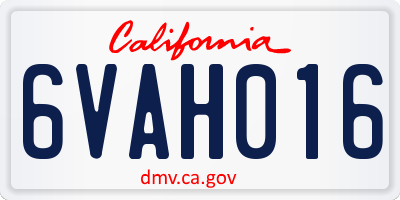 CA license plate 6VAH016