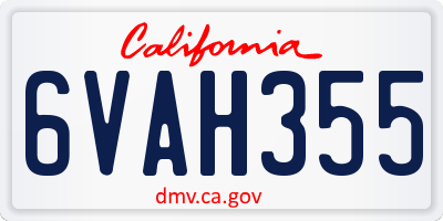 CA license plate 6VAH355