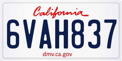 CA license plate 6VAH837