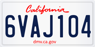 CA license plate 6VAJ104