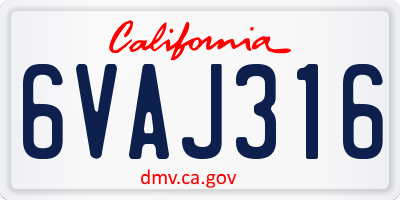 CA license plate 6VAJ316