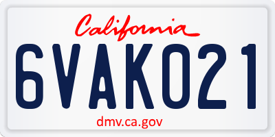 CA license plate 6VAK021